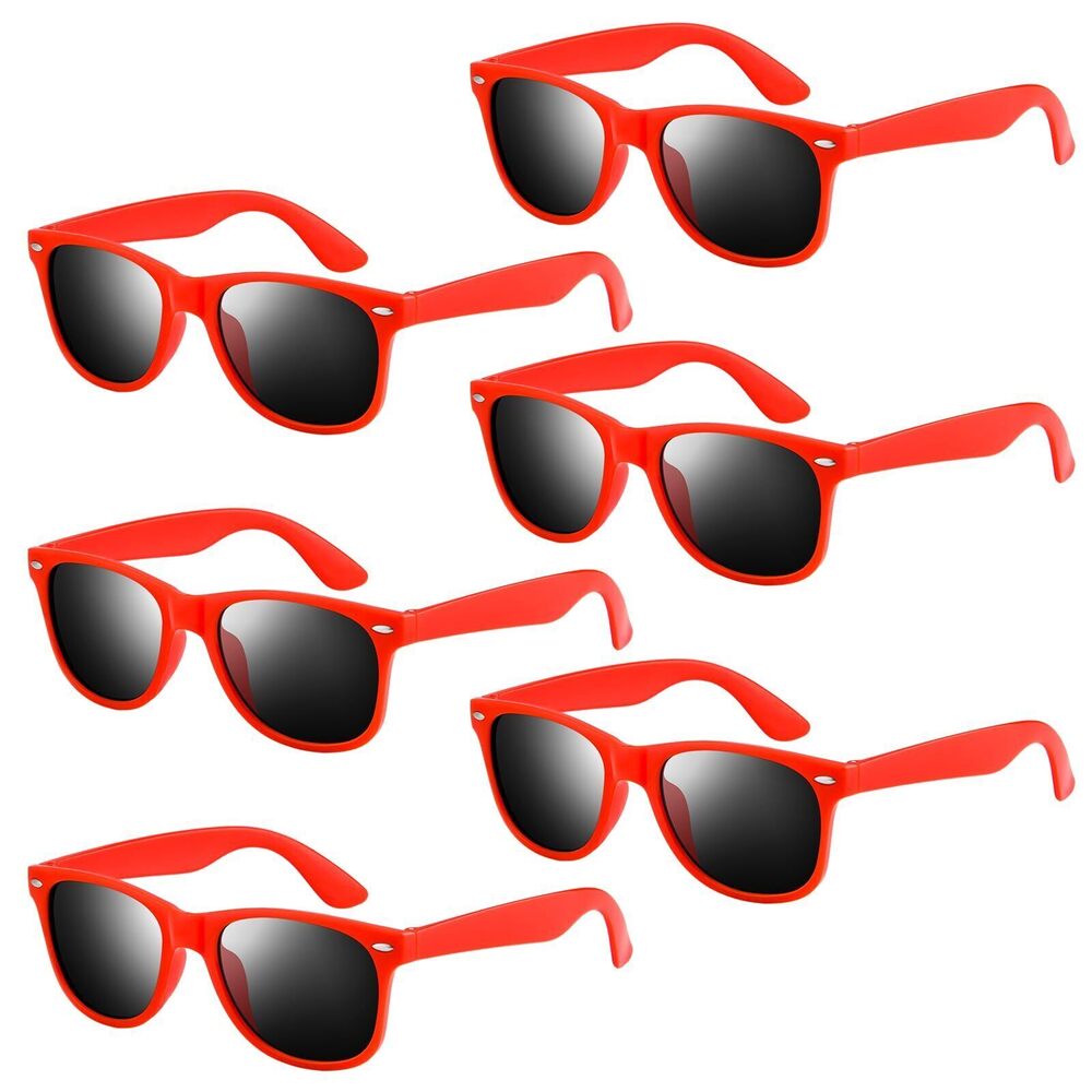 1801 12 Pack Red Neon Sunglasses Bulk Retro Colorful Party Glasses